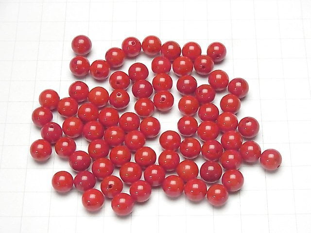 [Video]Red Coral (Dyed) Half Drilled Hole Round 8mm 4pcs