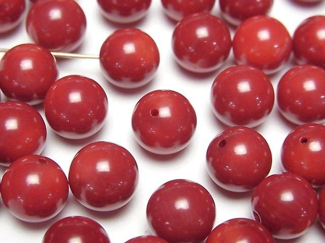 [Video] Red Coral (Dyed) Half Drilled Hole Round 9.5mm 4pcs