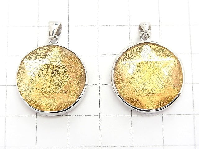 Meteorite (Muonionalusta) Pendant Both Side Finish 22mm Gold Color Silver925