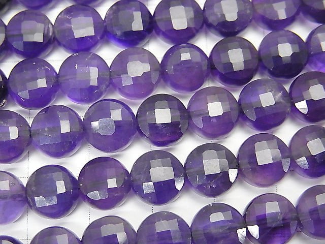 [Video] High Quality!  Amethyst AA+ Faceted Coin 8x8x5mm 1strand beads (aprx.15inch/36cm)