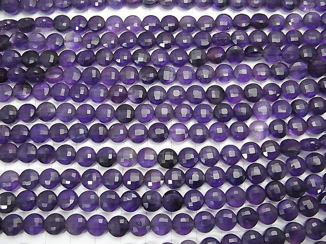 [Video] High Quality!  Amethyst AA+ Faceted Coin 8x8x5mm 1strand beads (aprx.15inch/36cm)