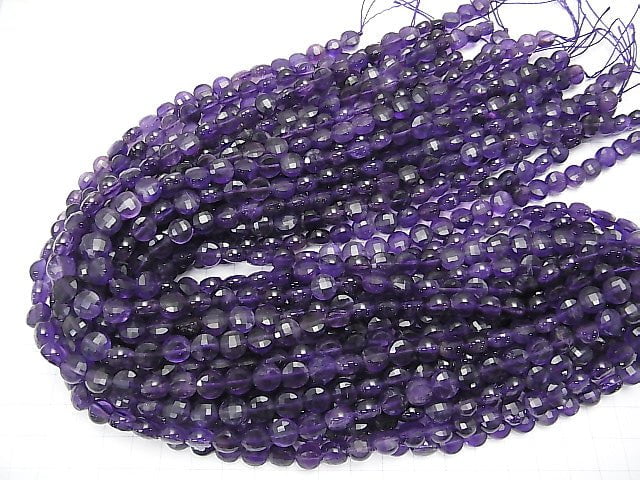 [Video] High Quality!  Amethyst AA+ Faceted Coin 8x8x5mm 1strand beads (aprx.15inch/36cm)