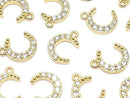 Metal Crescent Moon Charm, 13x10mm, Gold Color (with CZ), 2 Pieces