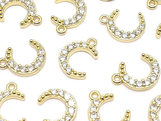 Metal Crescent Moon Charm, 13x10mm, Gold Color (with CZ), 2 Pieces