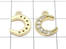 Metal Crescent Moon Charm, 13x10mm, Gold Color (with CZ), 2 Pieces