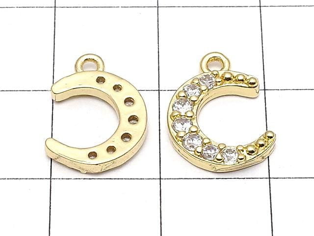 Metal Crescent Moon Charm, 13x10mm, Gold Color (with CZ), 2 Pieces
