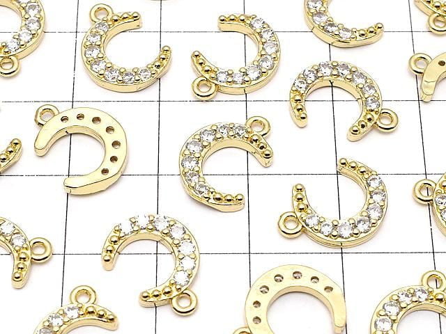 Metal Crescent Moon Charm, 13x10mm, Gold Color (with CZ), 2 Pieces