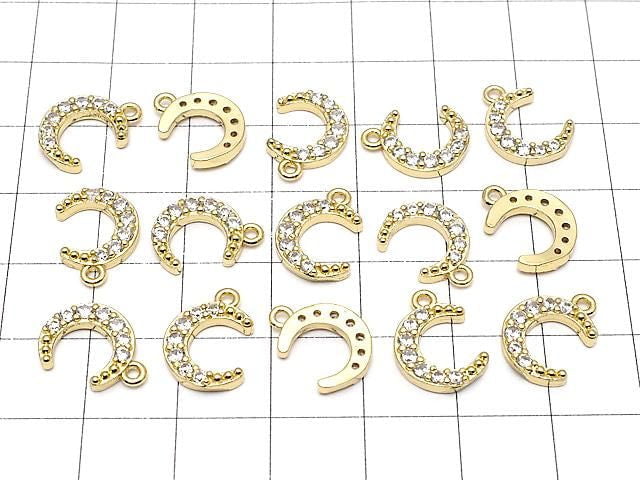Metal Crescent Moon Charm, 13x10mm, Gold Color (with CZ), 2 Pieces