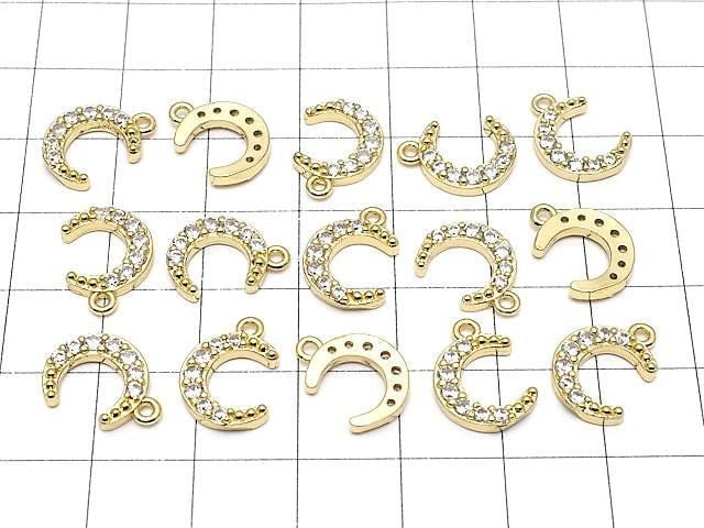 Metal Crescent Moon Charm, 13x10mm, Gold Color (with CZ), 2 Pieces