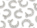 Metal Crescent Moon Charm, 13x10mm, Silver (with CZ), 2 pieces
