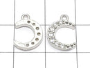 Metal Crescent Moon Charm, 13x10mm, Silver (with CZ), 2 pieces