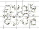 Metal Crescent Moon Charm, 13x10mm, Silver (with CZ), 2 pieces