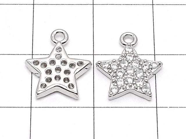 Metal Parts star motif charm 13x11mm silver color (with CZ) 2pcs $3.59!