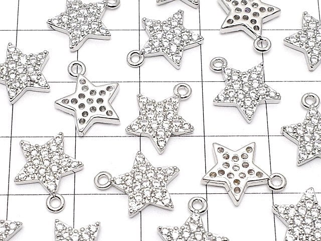 Metal Parts star motif charm 13x11mm silver color (with CZ) 2pcs $3.59!