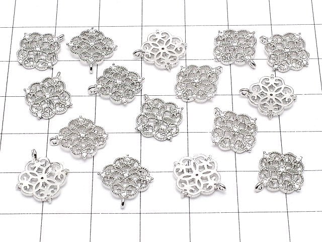 Metal parts, openwork motif charm, 13x12mm, silver color (with CZ), 2pcs