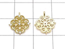 Metal parts, openwork motif charm, 13x12mm, gold color (with CZ), 2pcs