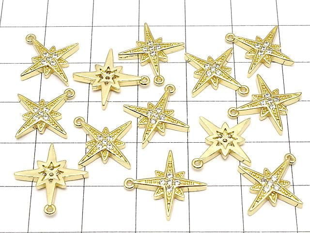Metal parts, star motif charm, 16x15mm, gold color (with cubic zirconia), 2 pieces