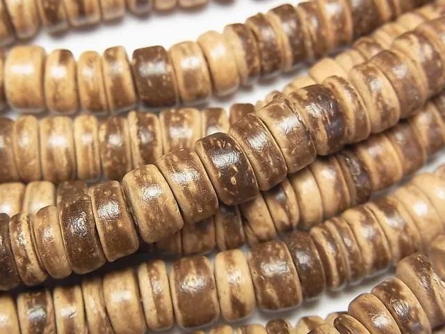 Coconut Rondelle 8x8mm Beige x Brown 1-Strand Beads (approx. 15 inches/36 cm)