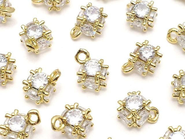 Metal parts CZ charm dice 8x6mm gold color 2pcs