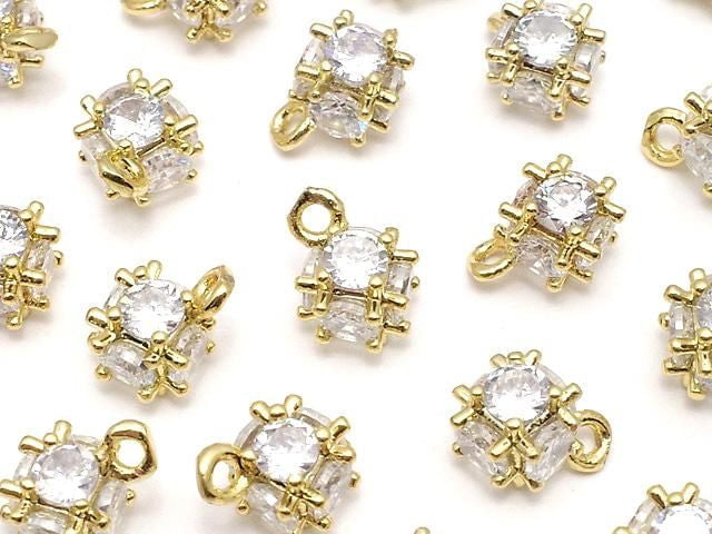 Metal parts CZ charm dice 8x6mm gold color 2pcs