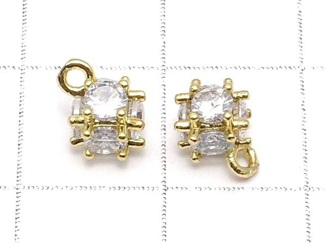 Metal parts CZ charm dice 8x6mm gold color 2pcs