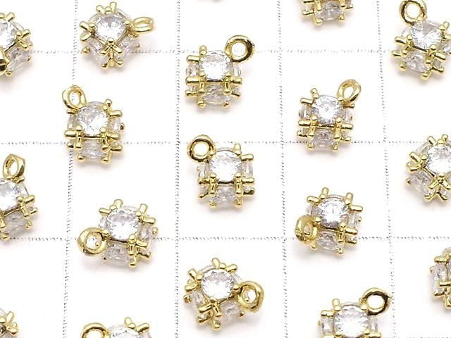Metal parts CZ charm dice 8x6mm gold color 2pcs