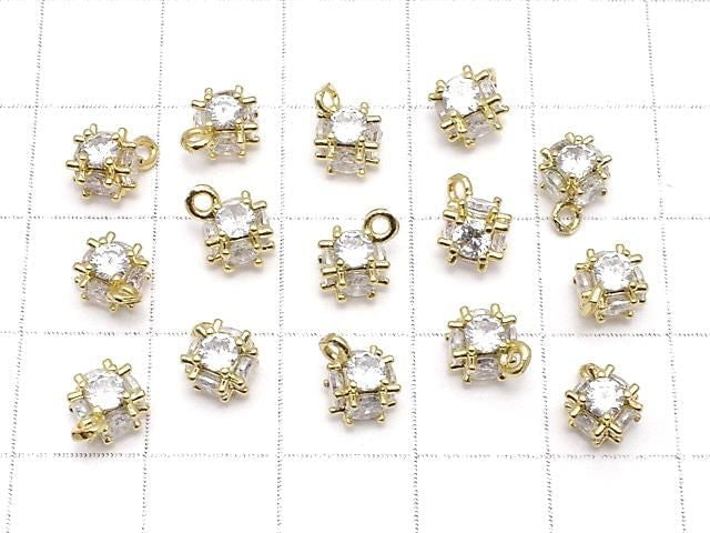 Metal parts CZ charm dice 8x6mm gold color 2pcs