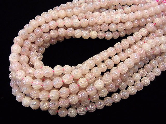 Flash, Rose Quartz Round Rose Cut 8mm half or 1strand beads (aprx.15inch / 36cm)