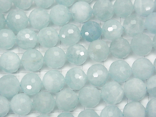 [Video]High Quality! Africa Aquamarine AA + 128Faceted Round 10mm half or 1strand beads (aprx.15inch / 37cm)