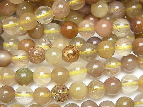 Round, Rutilated Quartz Gemstone Beads