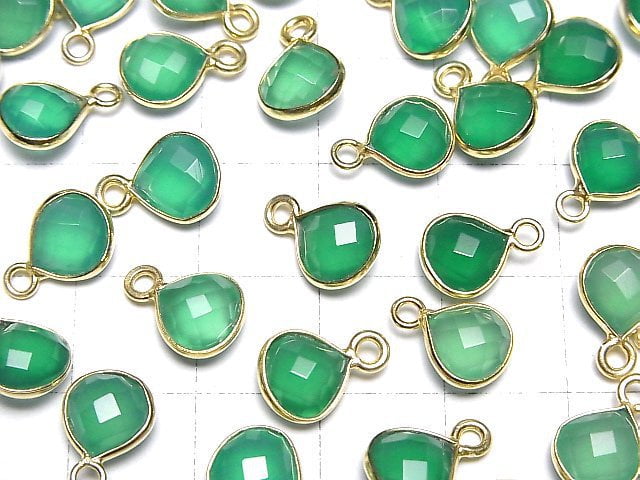 [Video]High Quality Green Onyx AAA Bezel Setting Chestnut Shape 8x8mm 18KGP 3pcs