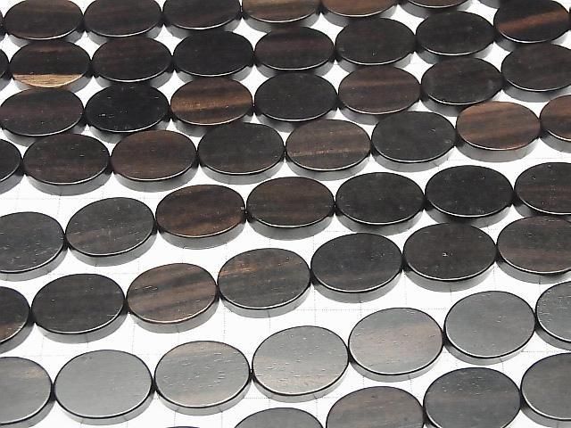 烏木橢圓形 20x15x5公釐 半串或1串珠子 (約15英吋/36公分)