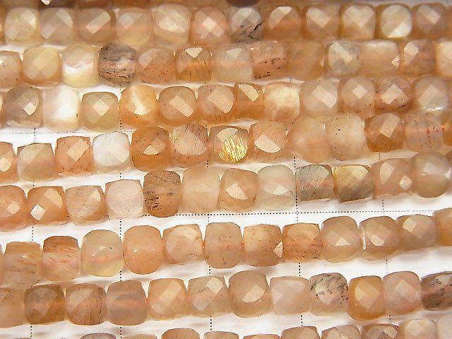[Video] High Quality! Silver & Golden Sheen Brown Moonstone AA++ Cube Shape 4x4x4mm half or 1strand beads (aprx.15inch / 36cm)