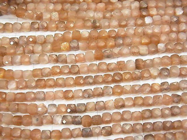 [Video] High Quality! Silver & Golden Sheen Brown Moonstone AA++ Cube Shape 4x4x4mm half or 1strand beads (aprx.15inch / 36cm)