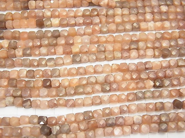 [Video] High Quality! Multicolor Moonstone AA + Cube Shape 4x4x4mm 1strand beads (aprx.15inch / 37cm)
