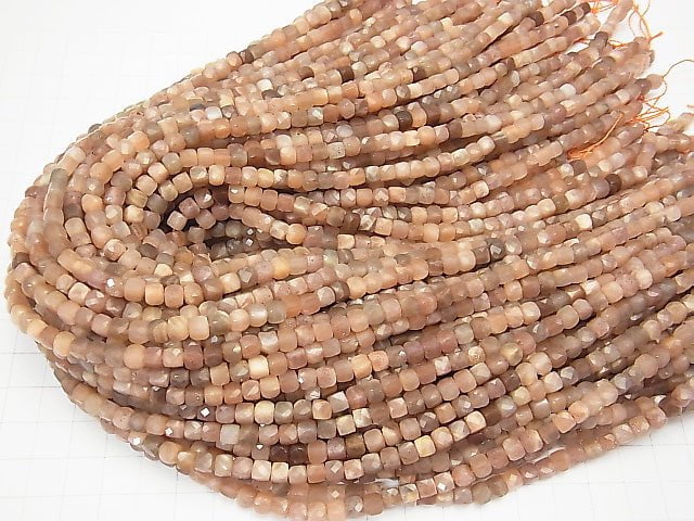[Video] High Quality! Multicolor Moonstone AA + Cube Shape 4x4x4mm 1strand beads (aprx.15inch / 37cm)