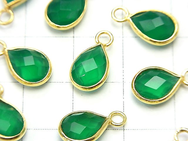 High Quality Green Onyx AAA Bezel Setting Faceted Pear Shape 10x7mm 18KGP 2pcs $4.79