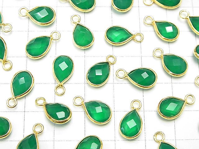 High Quality Green Onyx AAA Bezel Setting Faceted Pear Shape 10x7mm 18KGP 2pcs $4.79