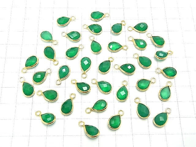 High Quality Green Onyx AAA Bezel Setting Faceted Pear Shape 10x7mm 18KGP 2pcs $4.79