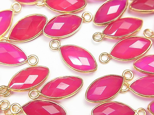 [Video]High Quality Fuchsia Pink Chalcedony AAA Bezel Setting Faceted Marquise 13x7mm 18KGP 4pcs $5.79