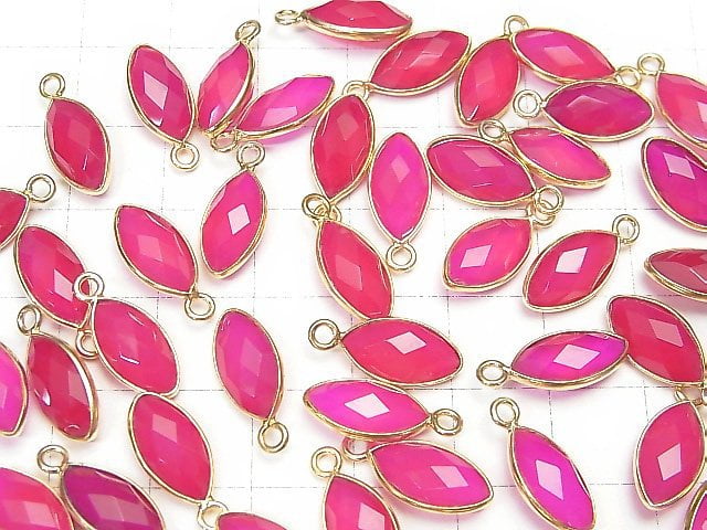 [Video]High Quality Fuchsia Pink Chalcedony AAA Bezel Setting Faceted Marquise 13x7mm 18KGP 4pcs $5.79