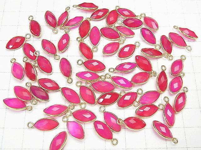 [Video]High Quality Fuchsia Pink Chalcedony AAA Bezel Setting Faceted Marquise 13x7mm 18KGP 4pcs $5.79