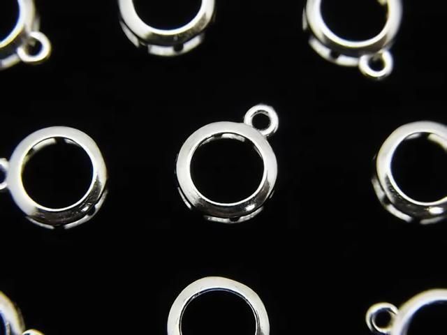 [Video] Silver925 Charm, Pendant Frame (Bezel) Round Faceted 6mm Rhodium Plated 1pc