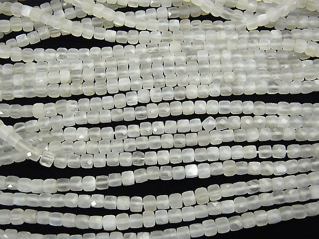 High Quality! 1strand $14.99! White Moonstone AA + Cube Shape 4x4x4mm 1strand beads (aprx.15inch / 36cm)