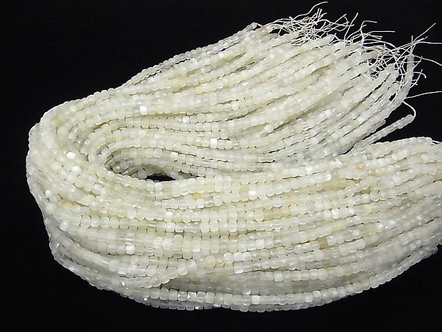 High Quality! 1strand $14.99! White Moonstone AA + Cube Shape 4x4x4mm 1strand beads (aprx.15inch / 36cm)