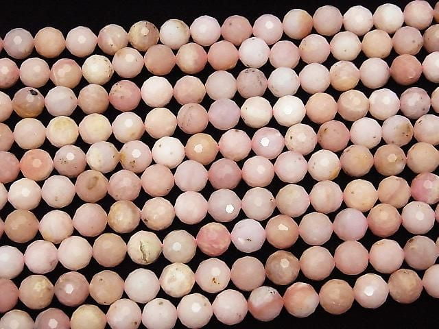 [Video] High Quality! Pink Opal AA+ 128 Faceted Round Beads, slightly less than 8mm, half or 1-strand (approx. 15 inches/37 cm)