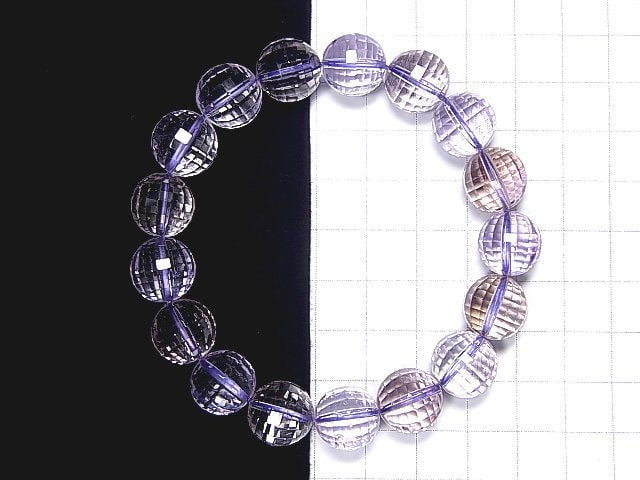 [Video] [One of a kind] High Quality Ametrine AAA- Mirror Faceted Round 12mm Bracelet NO.76