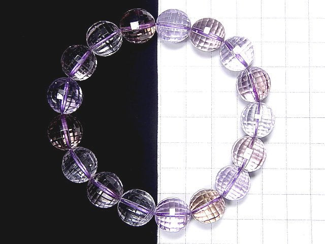 [Video] [One of a kind] High Quality Ametrine AAA- Mirror Faceted Round 12mm Bracelet NO.82