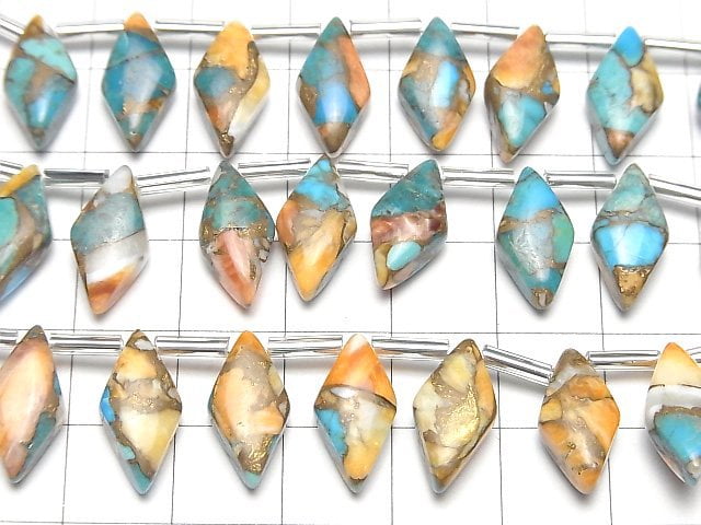 [Video] Oyster Copper Turquoise Diamond 16x8mm half or 1strand (8pcs )