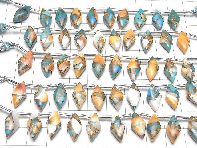 [Video] Oyster Copper Turquoise Diamond 16x8mm half or 1strand (8pcs )